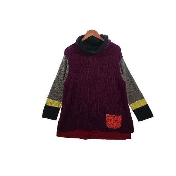 Margaret Winters Art-to-Wear Sweater Colorblock Textured Cotton Multi Artsy L - Picture 1 of 8